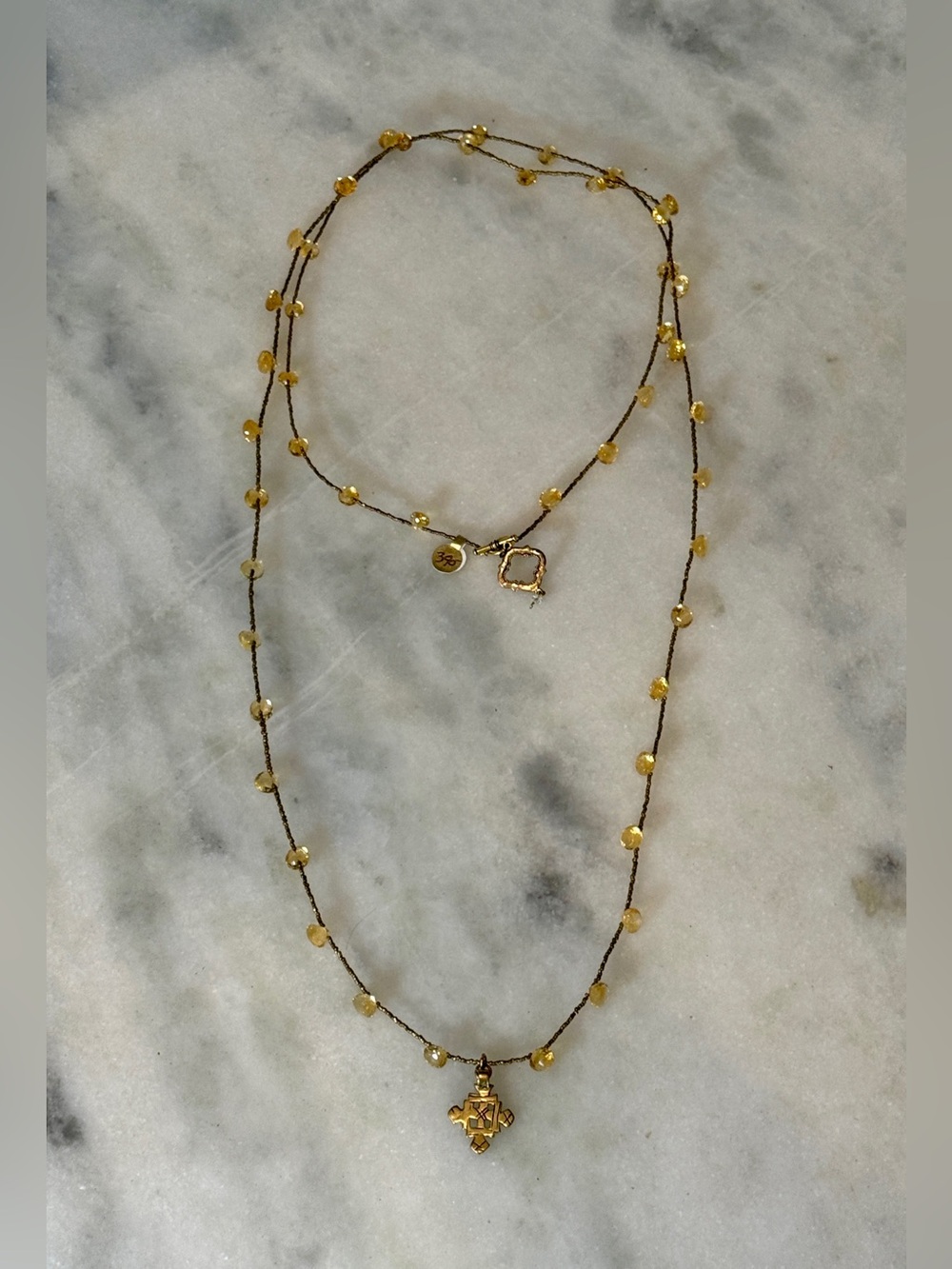 Bittersweet Designs Amber/Gold Cross Pendant Bead Layered Necklace